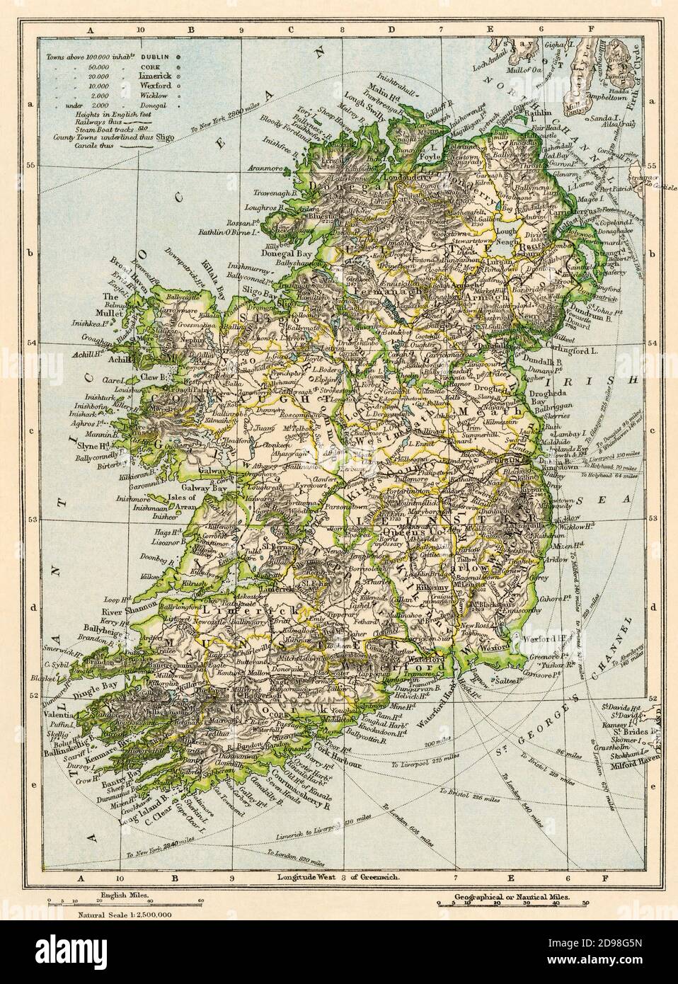 Karte von Irland, 1870er Jahre. Farblithographie Stockfoto