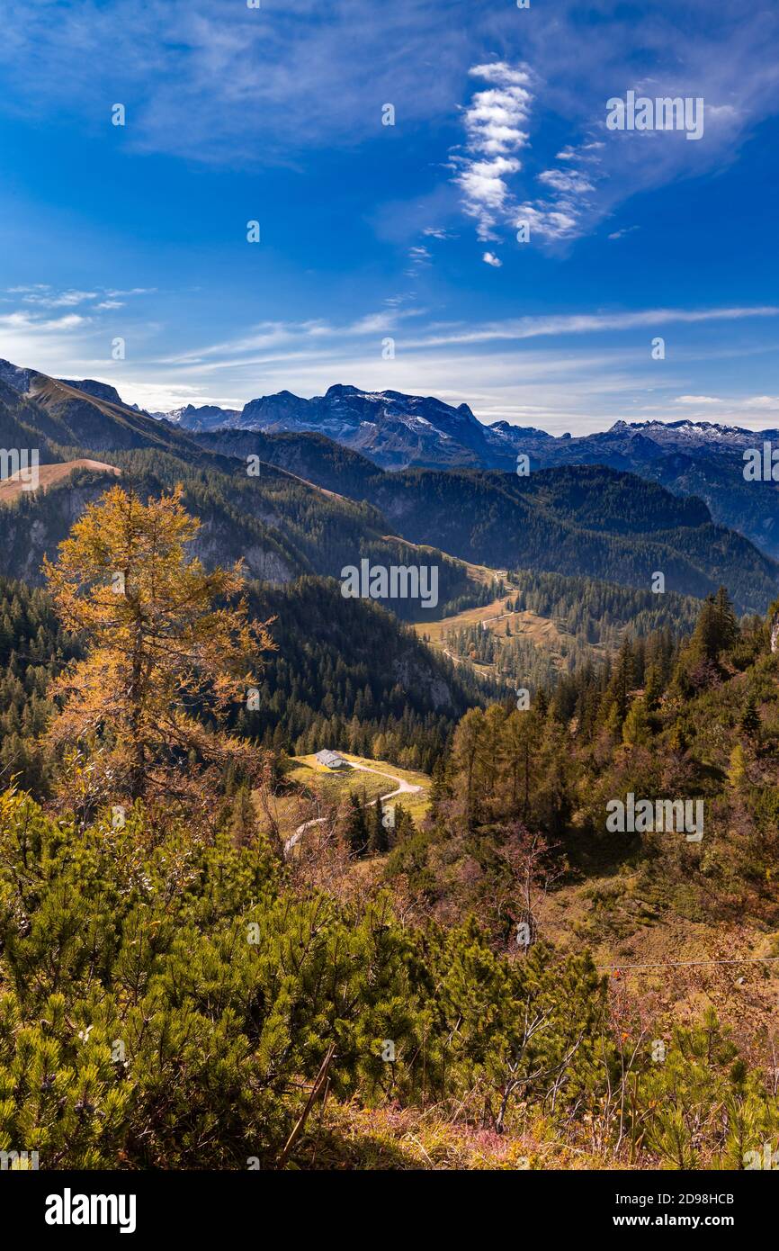 Herbst im Hagengebirge im Berchtesgadener Land, Bayern, Deutschland. Stockfoto