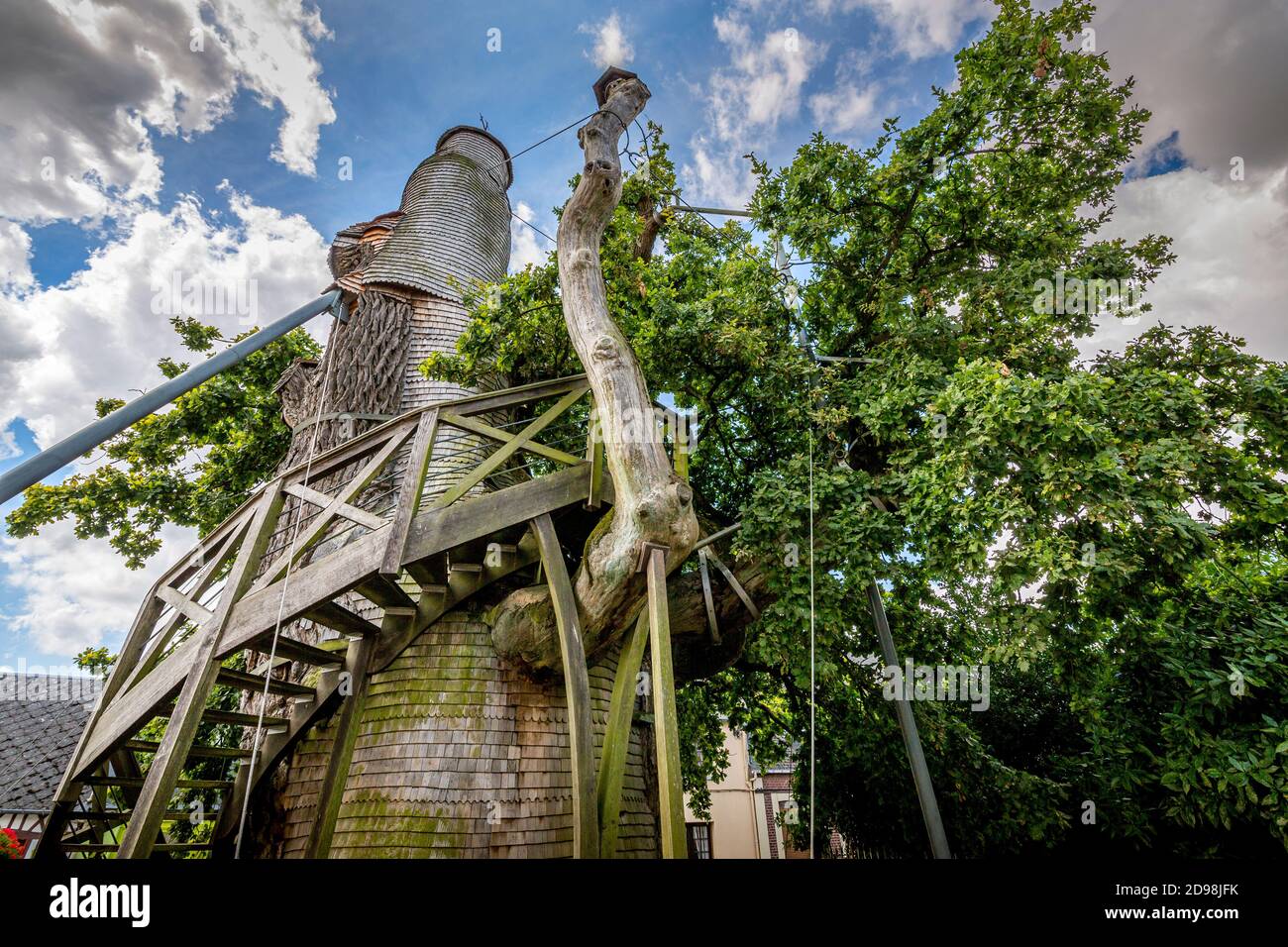 ALLOUVILLE BELLEFOSSE, FRANKREICH - SEPTEMBER CIRCA, 2020. Die älteste Eiche 1200 Jahre alt. Mit einer kleinen Kirchenkapelle im Kofferraum. Berühmter Ort zu besuchen Stockfoto