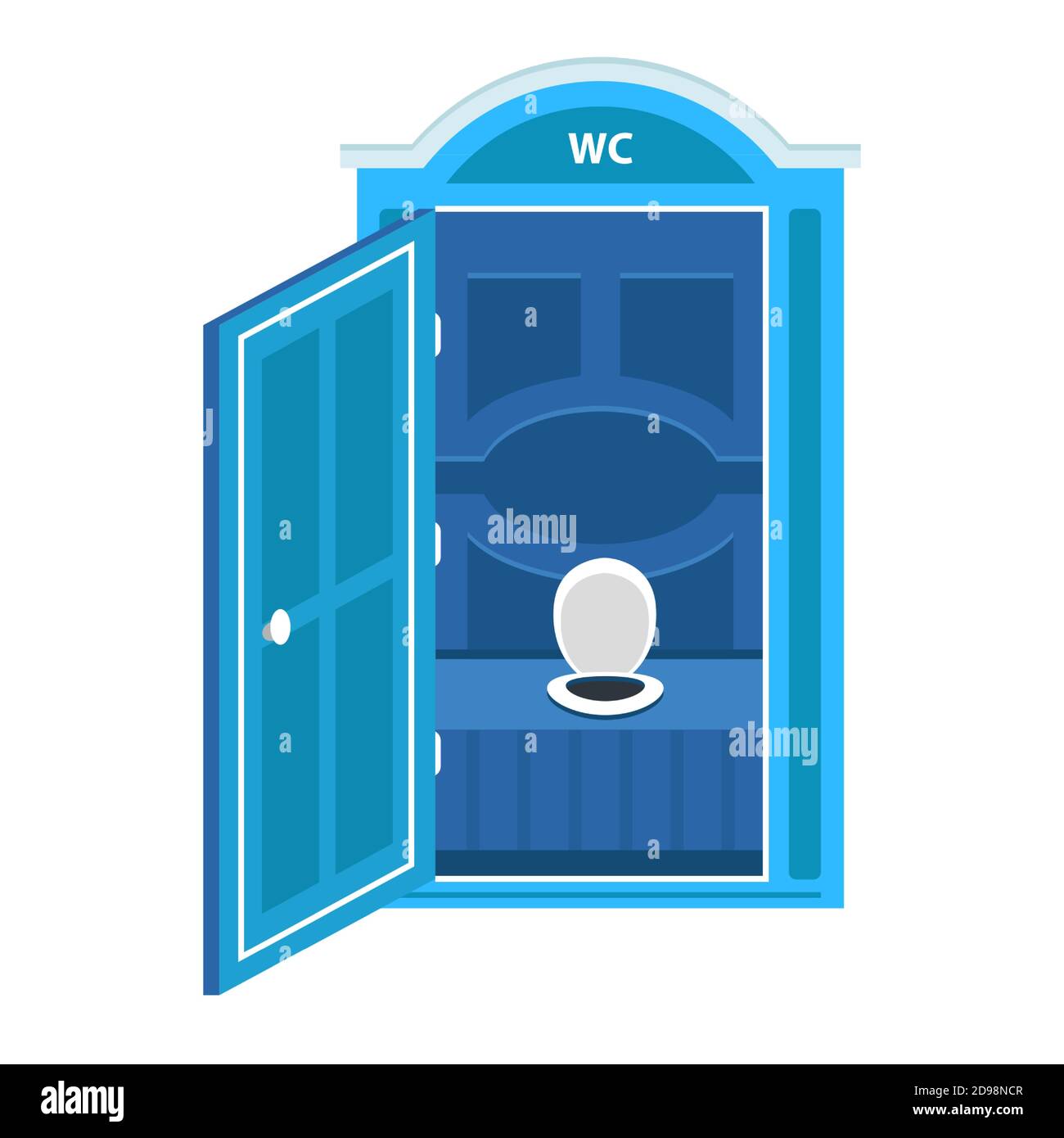 Blaue tragbare trockene Schrank Kabine. Flache Vektor-Illustration isoliert auf weißem Hintergrund. Stock Vektor