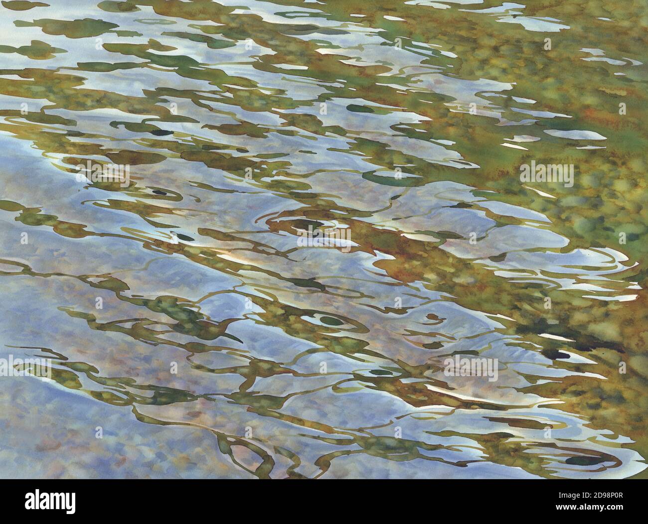 Sonnige Wasser mit transparenten Wellen Aquarell Hintergrund Stockfoto