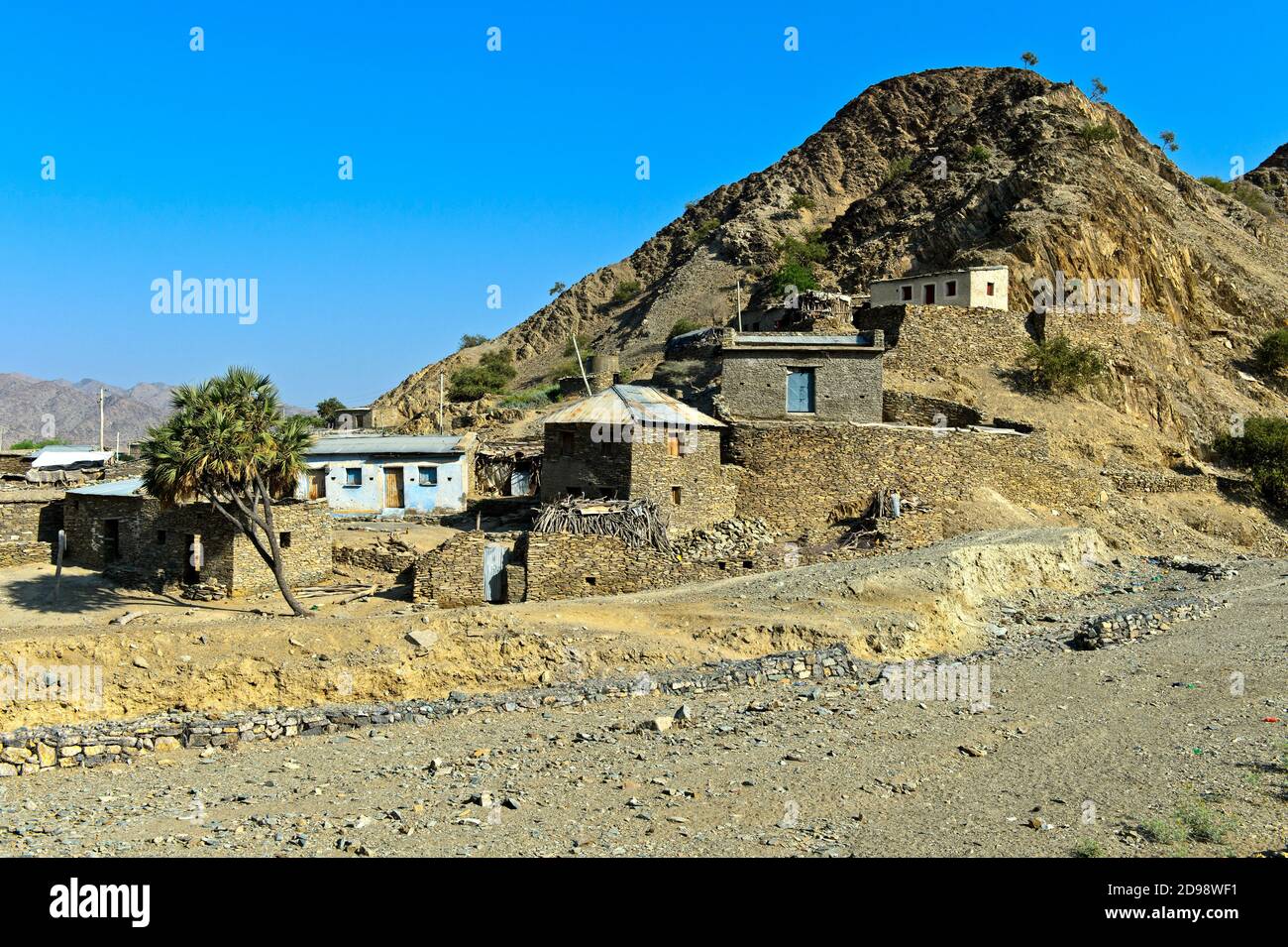 Einfache Tigraian Steinhäuser, Berhale, Afar Region, Äthiopien Stockfoto