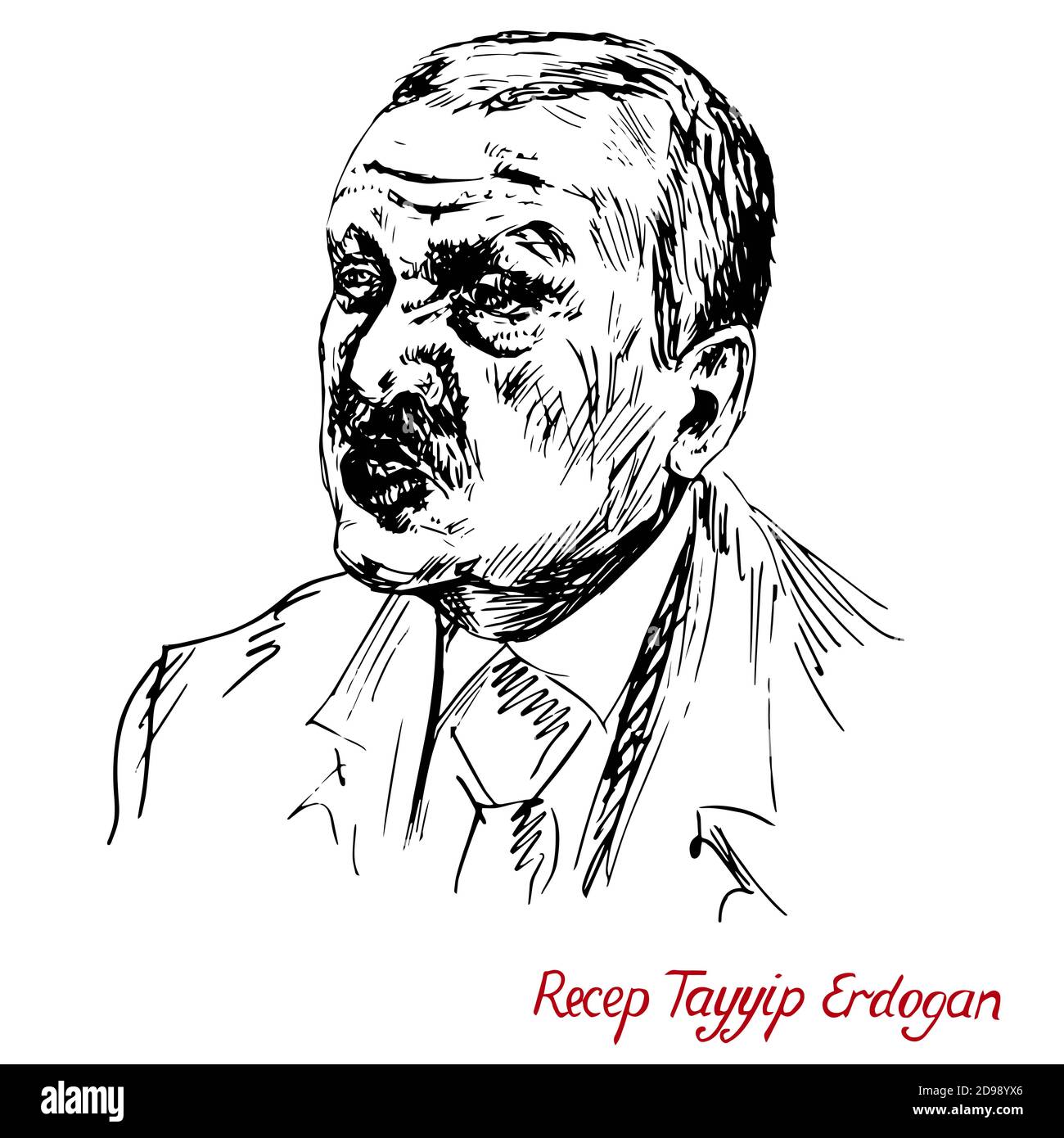 Recep Tayyip Erdogan, seit 2014 Präsident der Türkei, Premierminister (2003 - 2014), Partei für Gerechtigkeit und Entwicklung (AKP), handillustriert Stockfoto