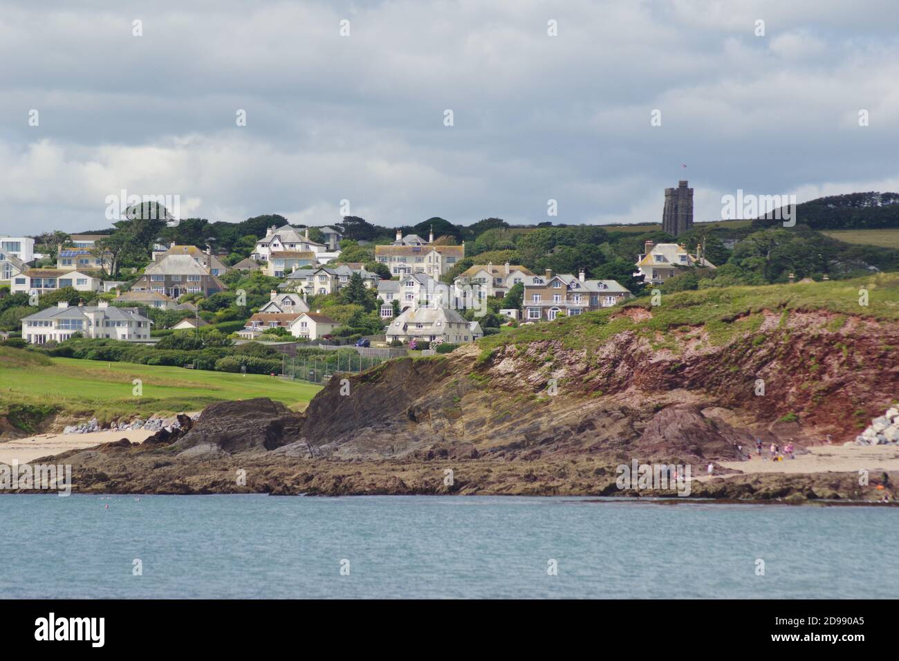 Thurlestone Village and Beach, South Milton Sands, an einem sonnigen Tag. South Hams, Devon, Großbritannien. Stockfoto