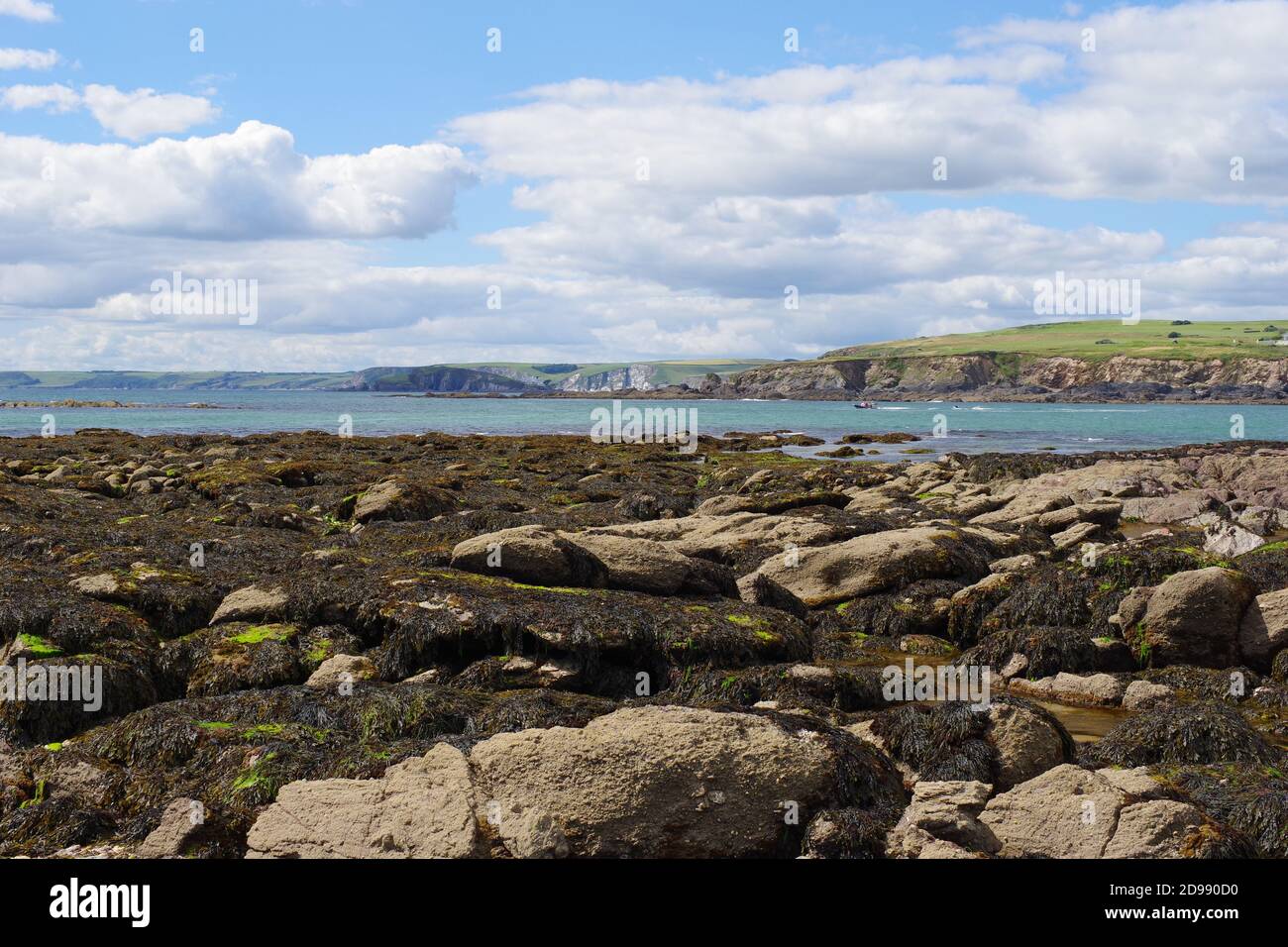 Thurlestone Beach, South Milton Sands, an einem sonnigen Tag. South Hams, Devon, Großbritannien. Stockfoto