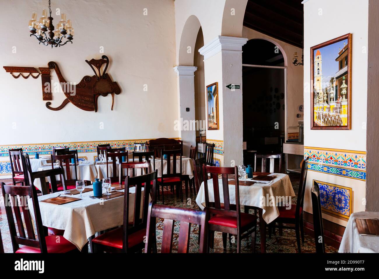 Restaurant 'Plaza Mayor', Restaurant des kubanischen staatlichen Tourismusunternehmens. Trinidad, Sancti Spíritus, Kuba, Lateinamerika und die Karibik Stockfoto