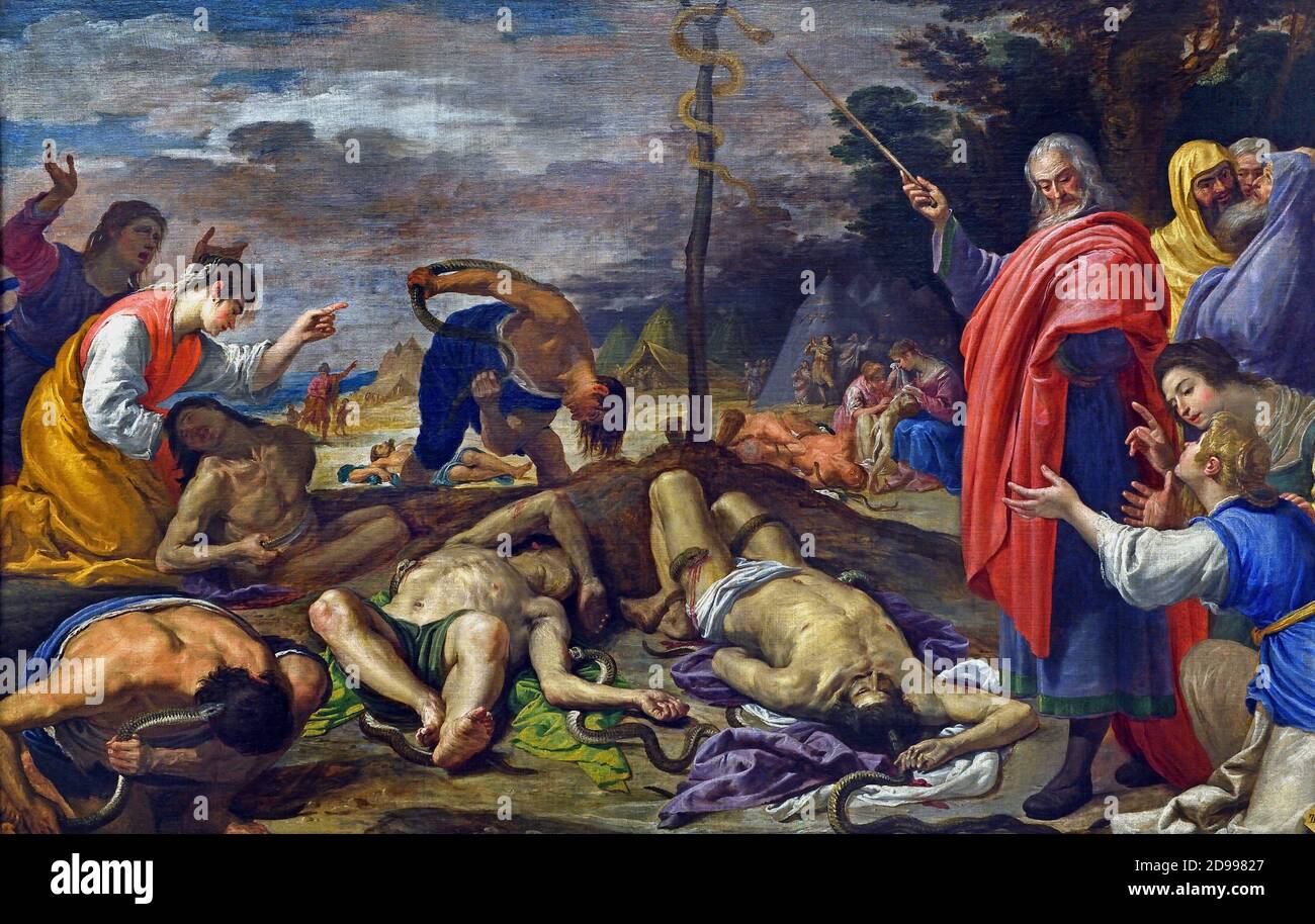 Die Metallschlange, erste Hälfte des 17. Jahrhunderts, Leonardo, Jose (Proteste der Israeliten gegen Gott und Moses, sie werden bestraft, indem sie giftige Schlangen, die den Tod von vielen durch ihren Biss verursachen. Tut Buße, sie bitten Mose, ihnen zu helfen. Spanien, Spanisch, Stockfoto