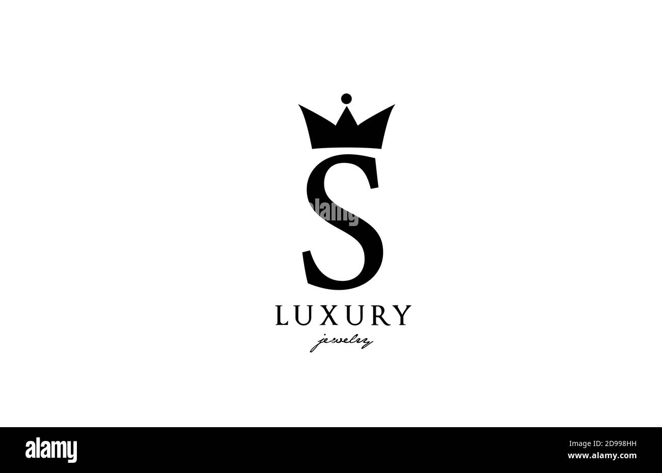 S Alphabet Buchstaben Logo Symbol in schwarz und weiß Farbe. Kreatives Design mit Königskrone für Luxus- oder Modeunternehmen und Business Stock Vektor