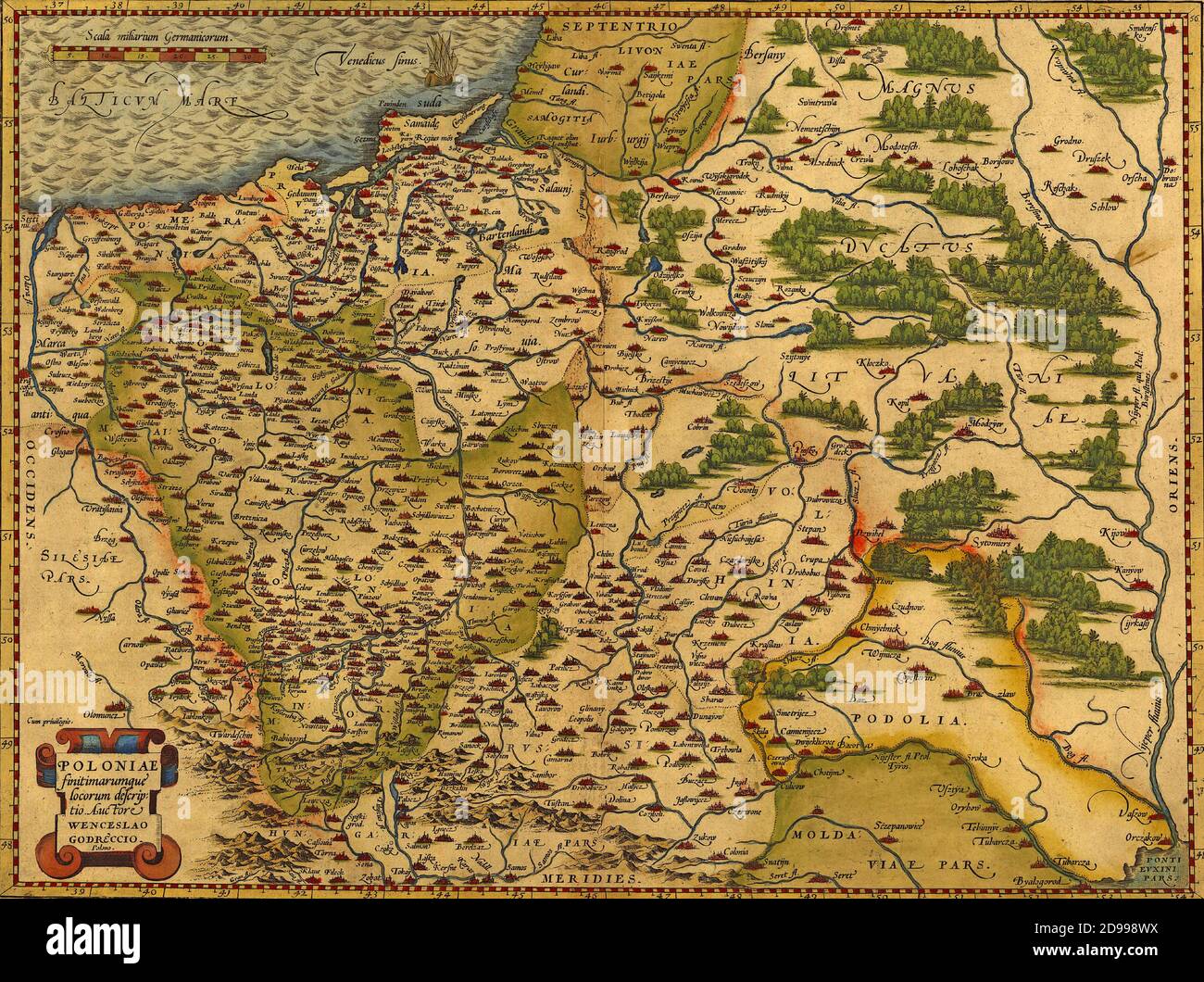 Antike Landkarte von Polen und der Ostsee, von Abraham Ortelius, um 1570 Stockfoto