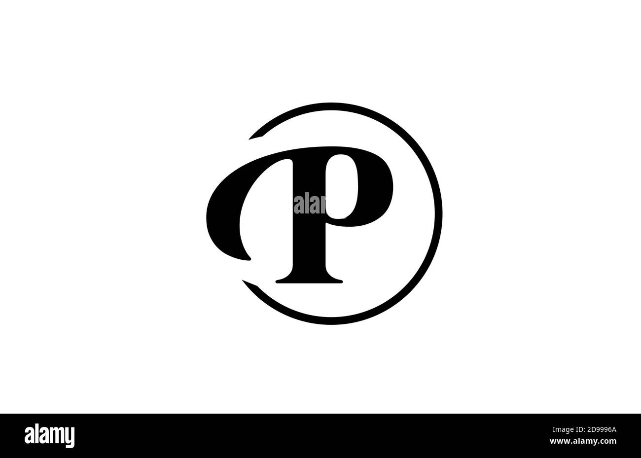 P Alphabet Buchstaben Logo-Symbol in einfachen schwarz-weißen Farbe. Elegantes und kreatives Kreisdesign für Unternehmen und Unternehmen Stock Vektor