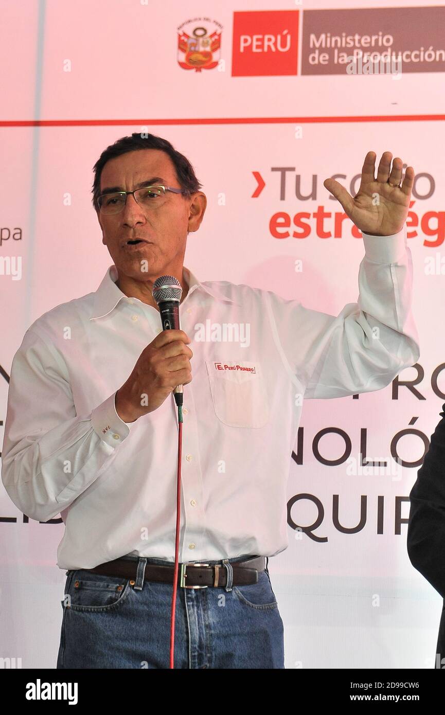 Präsident von Peru, Martín Vizcarra, während seines Besuchs in Arequipa Stockfoto