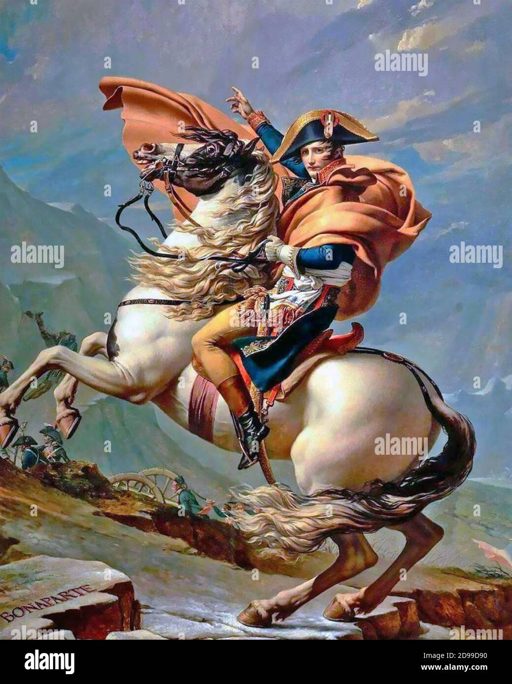 NAPOLEON ÜBERQUERT DIE ALPEN gemalt von Jacques-Louis David in fünf Versionen zwischen 1801 und 1805 Stockfoto