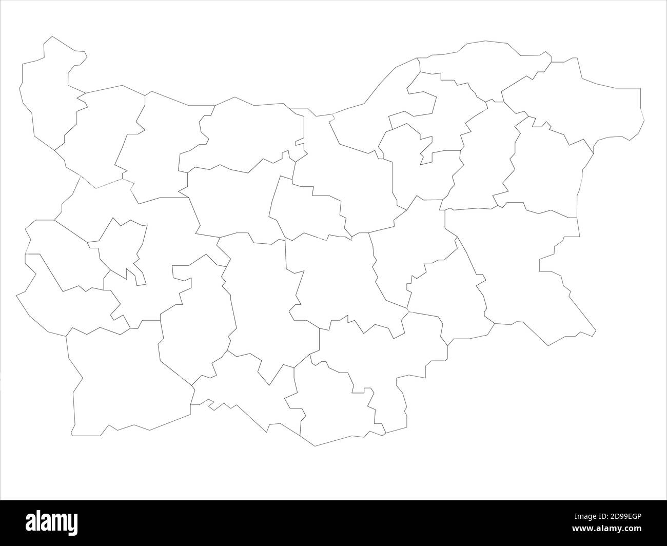 Leere politische Landkarte von Bulgarien. Verwaltungsabteilungen - Staaten. Einfache Vektorkarte mit schwarzer Kontur Stock Vektor