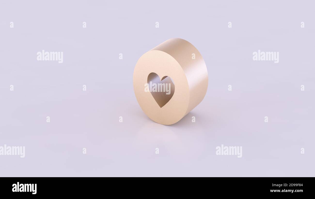 3D isolierte goldfarbene Scheibe eines Zylinders von der Seitenansicht mit Technologie-Symbolen gesehen. Auf weißem Hintergrund. Stockfoto