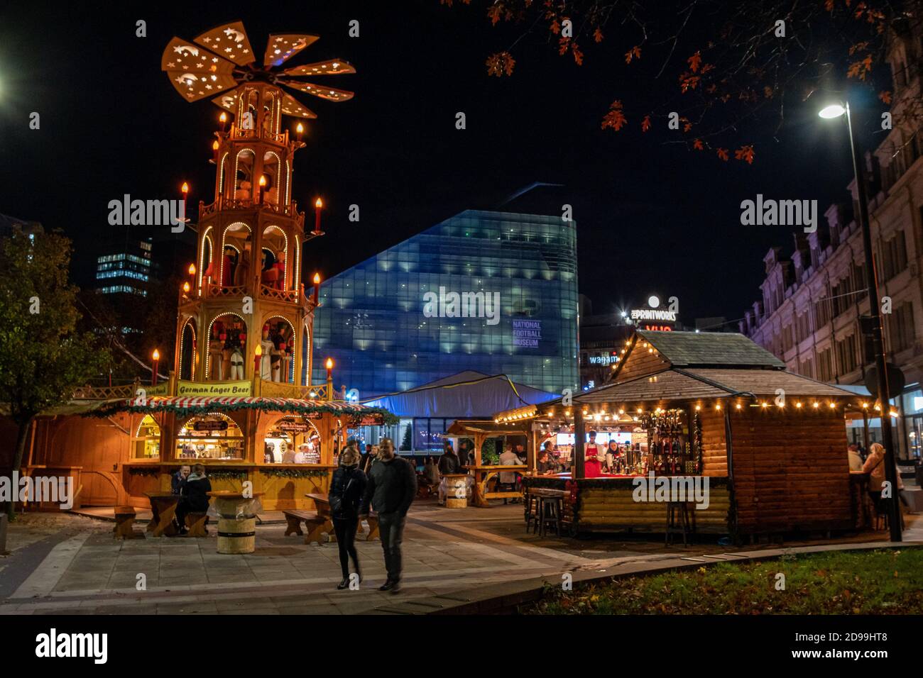 Weihnachtsmarkt im Cathedral Quarter, Manchester Stockfoto