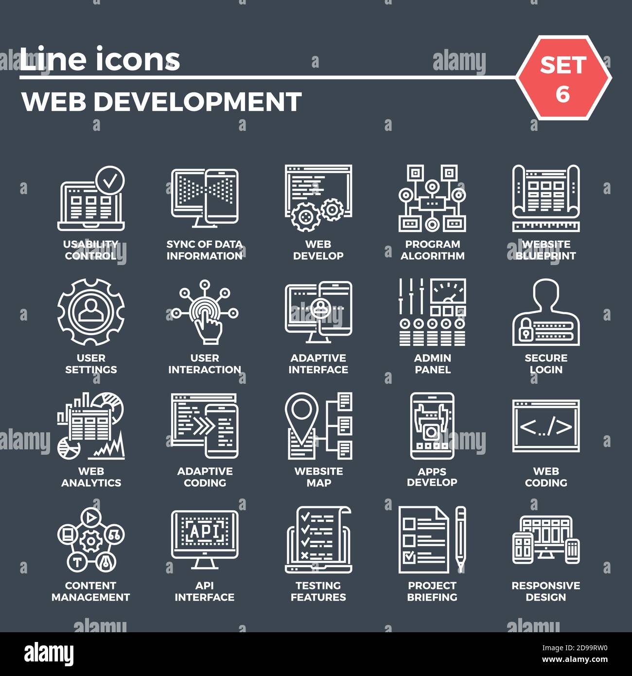 Symbolsatz Für Web Development Line Stock Vektor
