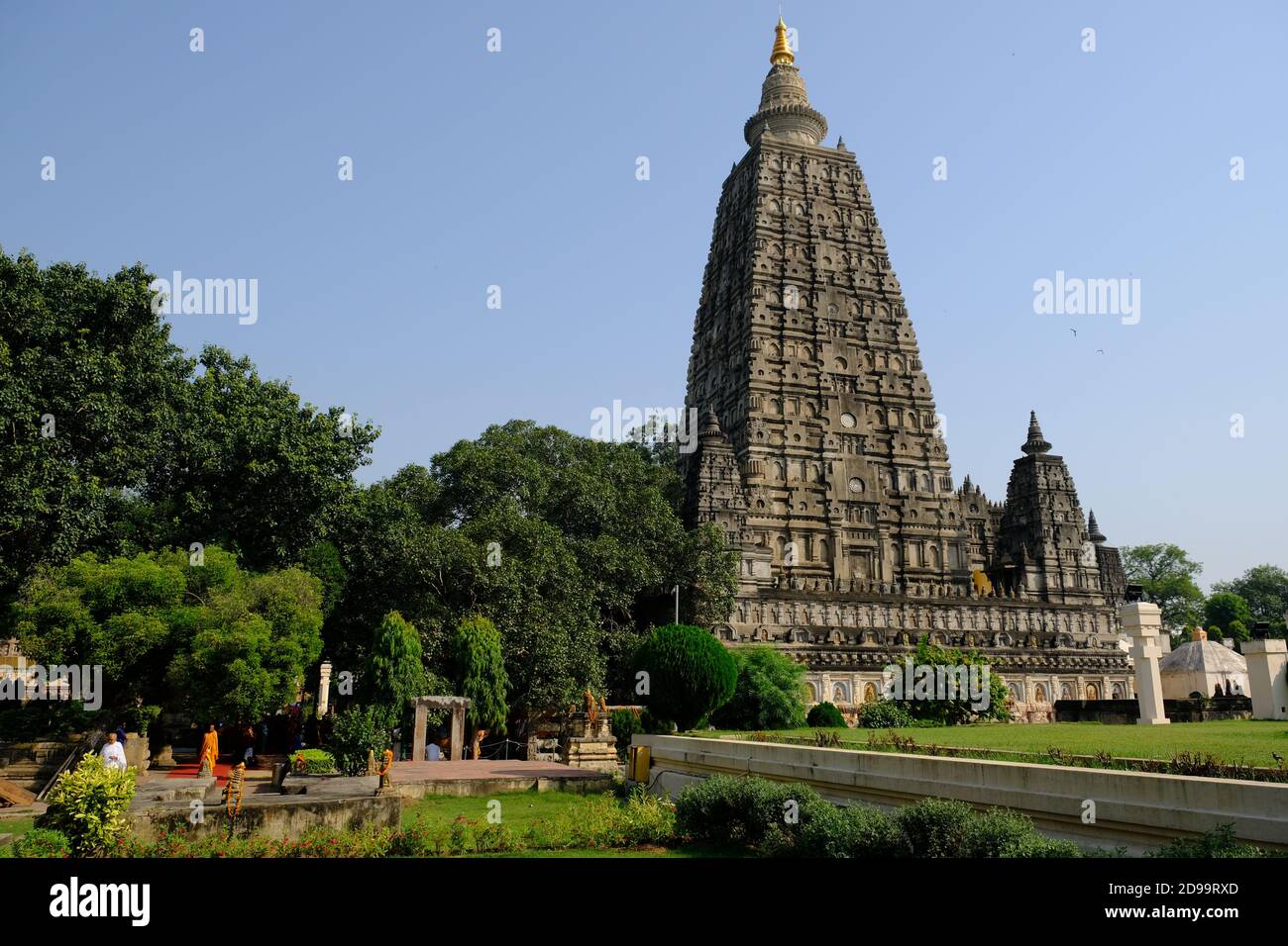 Indien Bodh Gaya - Buddhist Mahabodhi Tempel komplexe Landschaft Stockfoto