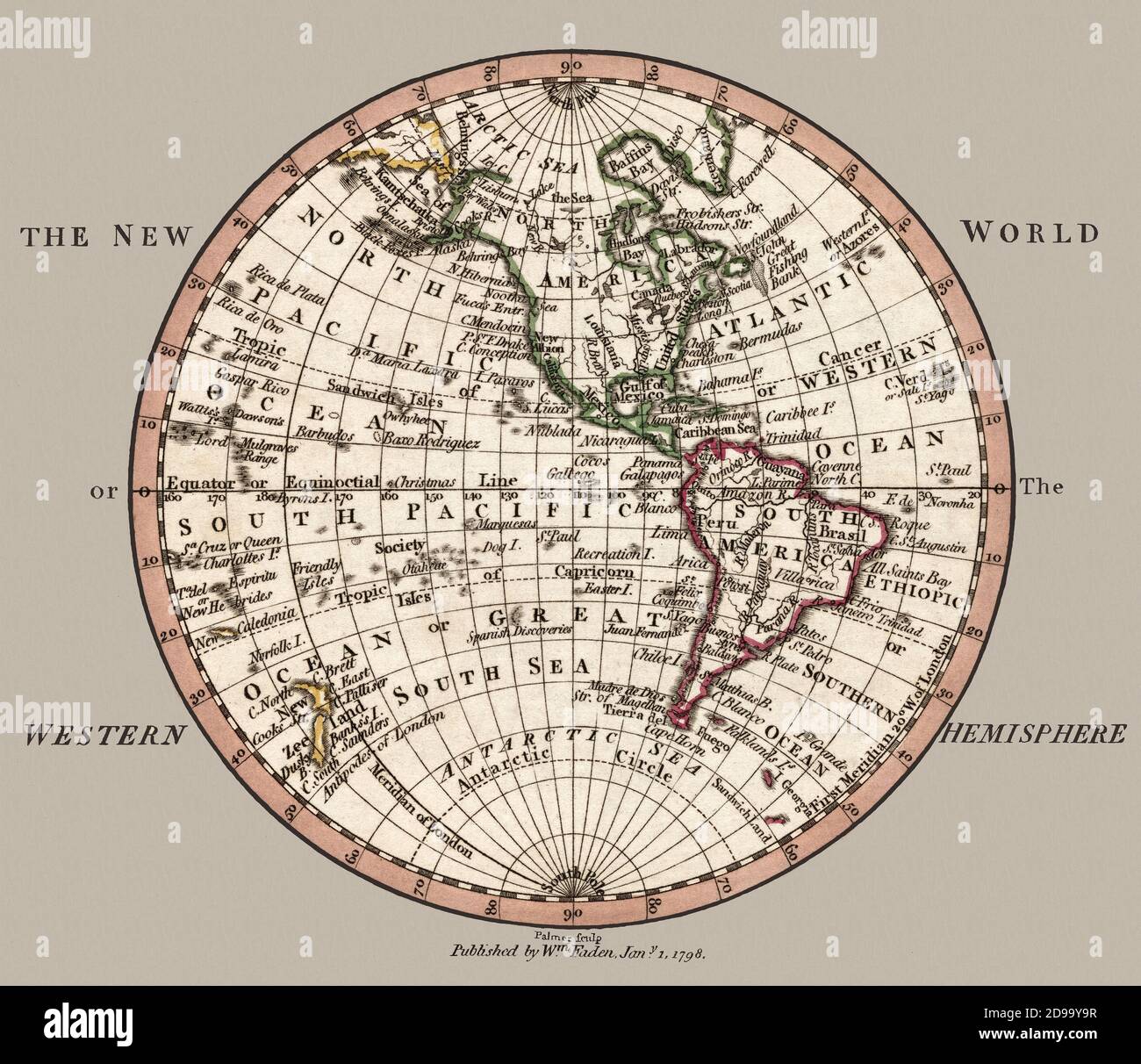 Karte Der Westlichen Hemisphäre Der Neuen Welt 1798 Stockfoto