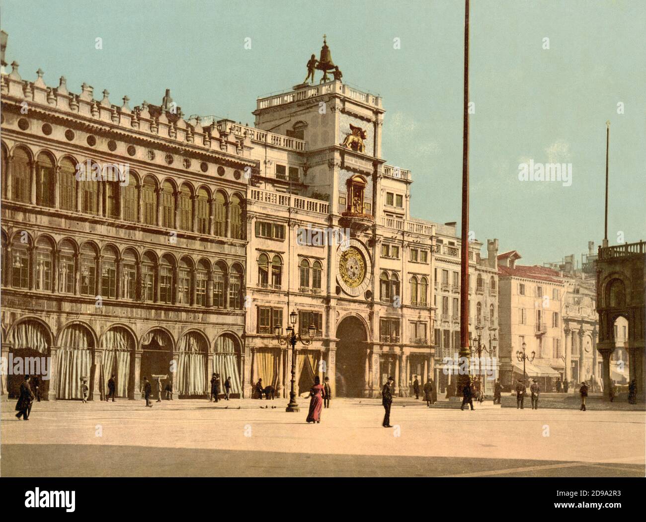 Ca. 1895 , VENEDIG , ITALIEN : der Horologe auf dem Piazza San Marco ( La Torre dei Mori ) . Photochrom Druckfarben herausgegeben von Detroit Publishing Co. - VENEDIG - VENETIEN - ITALIA - FOTO STORICHE - GESCHICHTE - GEOGRAFIA - GEOGRAPHIE - ARCHITETTURA - ARCHITEKTUR - - KUNST - ARTE - OTTOCENTO - 800 's - '800 - VENETIEN - Orologio - Markusplatz ---- Archivio GBB Stockfoto