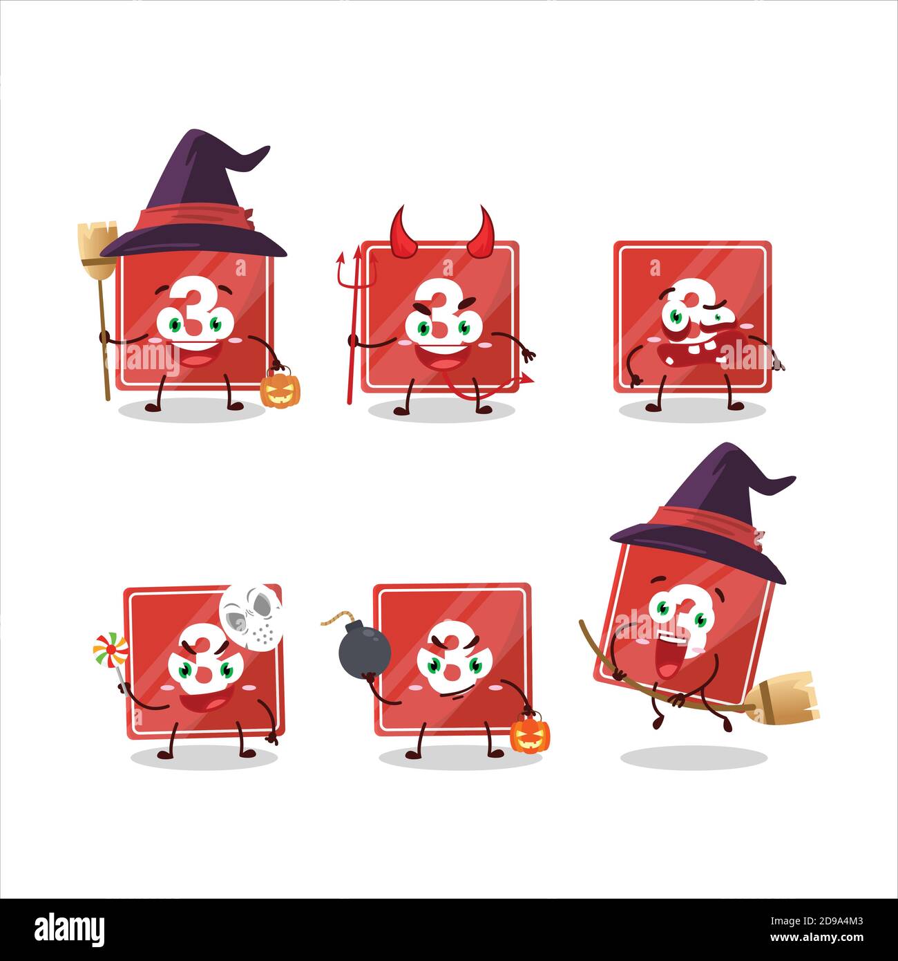 Halloween Ausdruck Emoticons mit Cartoon-Charakter von Spielzeug Block drei Stock Vektor