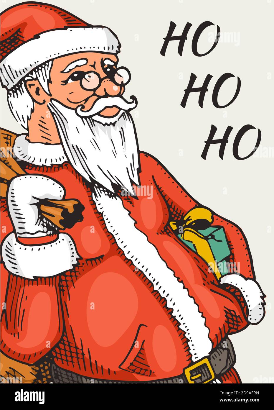 Frohe Weihnachten Banner. Sticky-Label für Neujahr. Poster-Vorlage. Father Frost oder Santa Claus für Vintage Aufkleber Flyer oder Etiketten. Handgezeichnet graviert Stock Vektor