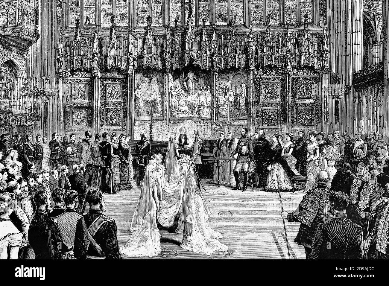Hochzeitszeremonie in der St. George Chapel im Windsor Palace. Prinz Leopold, Herzog von Albany und Prinzessin Helena von Waldeck und Pyrmont. April 1882. A Stockfoto