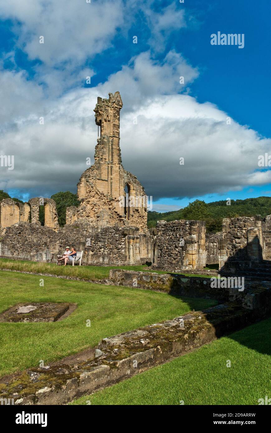 Die Ruinen von Byland Abbey, Coxwold, North Yorkshire, Großbritannien; angeblich die ehrgeizigste Zisterzienserabtei in England im 12. Jahrhundert gebaut. Stockfoto