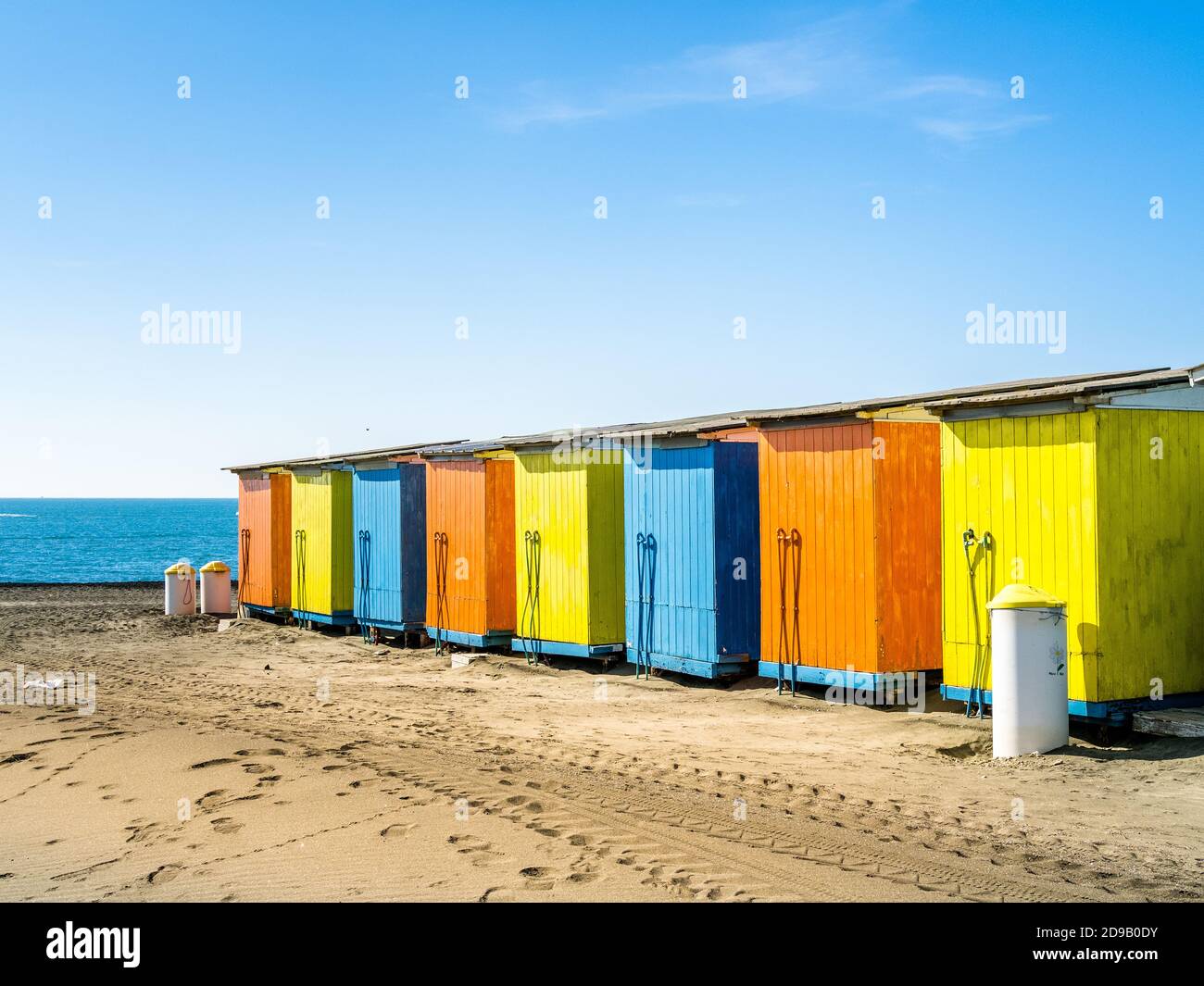Strandhütte am Strand von Ostia Lido - Rom, Italien Stockfoto