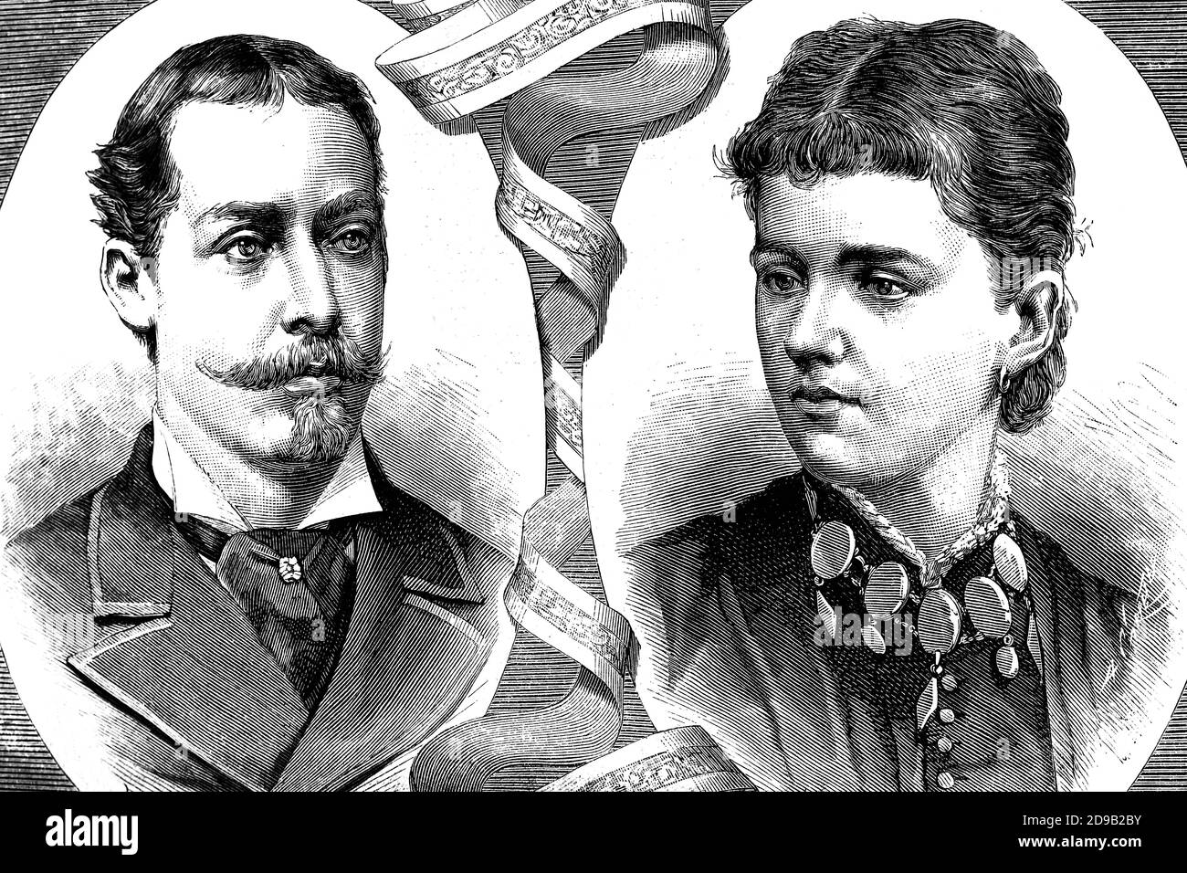 Prinz Leopold, Herzog von Albany und seine Gattin Prinzessin Helena von Waldeck und Pyrmont. Antike Illustration, 1882. Stockfoto