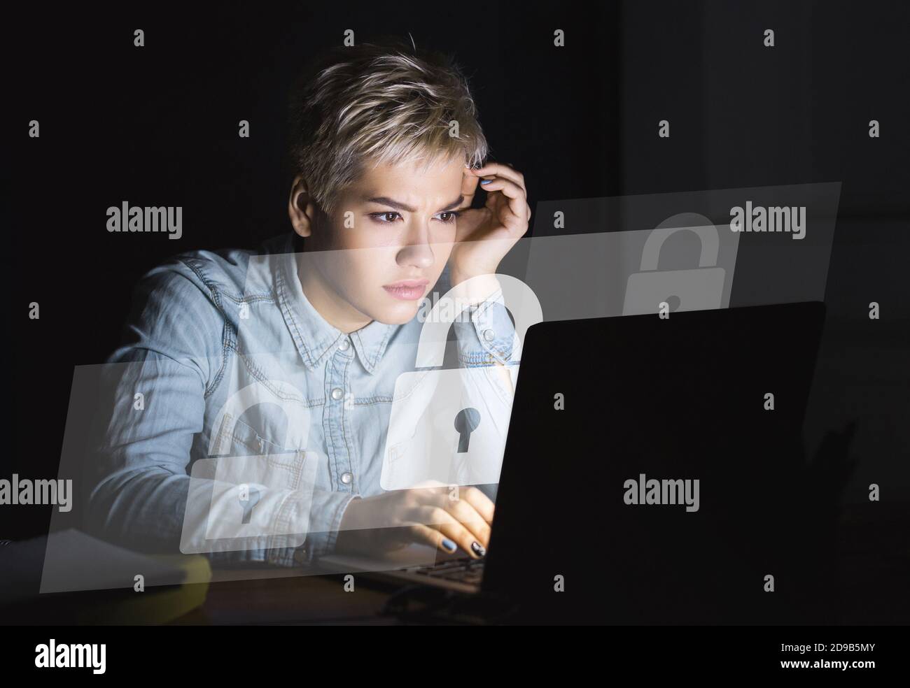 Internet verboten und Probleme, Technologie und Überarbeit Stockfoto