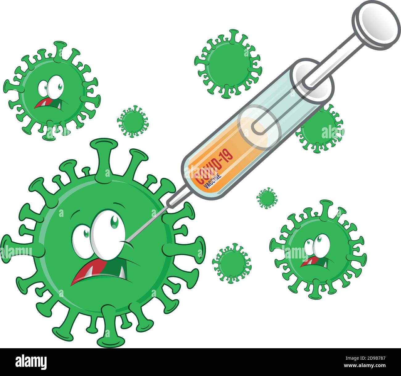 Spritze mit Impfstoff gegen Angriff covid 19 Coronavirus. Vetcor Abbildung Stock Vektor