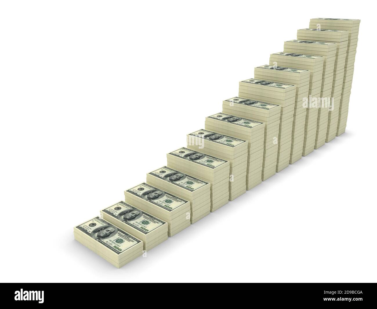 Große Geldstapel aus Dollar isoliert auf weiß. Finanzkonzept Stockfoto