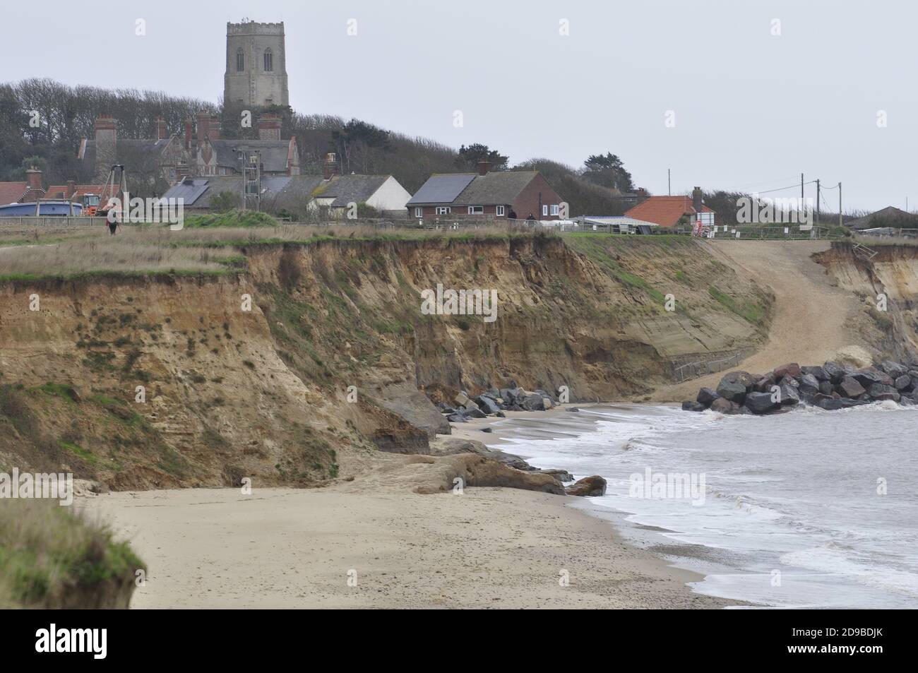 Küstenerosion bei Happisburgh Nord-Ost Norfolk, England Großbritannien Stockfoto