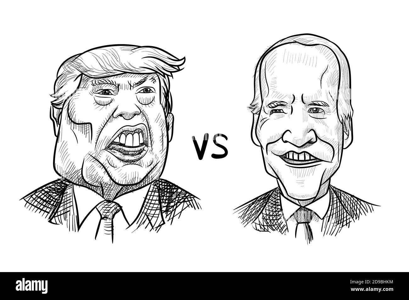 4. Nov 2020, Bangkok, Thailand: Karikaturenzeichnung Porträt des Republikaners Donald Trump gegen den Demokraten Joe Biden für die amerikanische Präsidentschaftswahl 2020. Stock Vektor