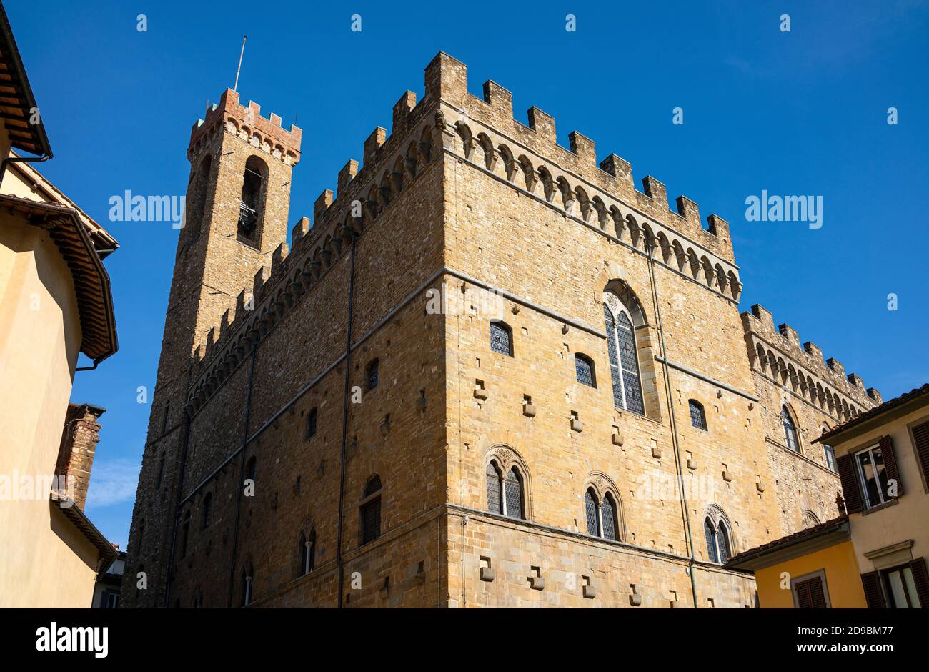 Florenz, Italien, Blick nach oben auf den Bargello Palast Stockfoto