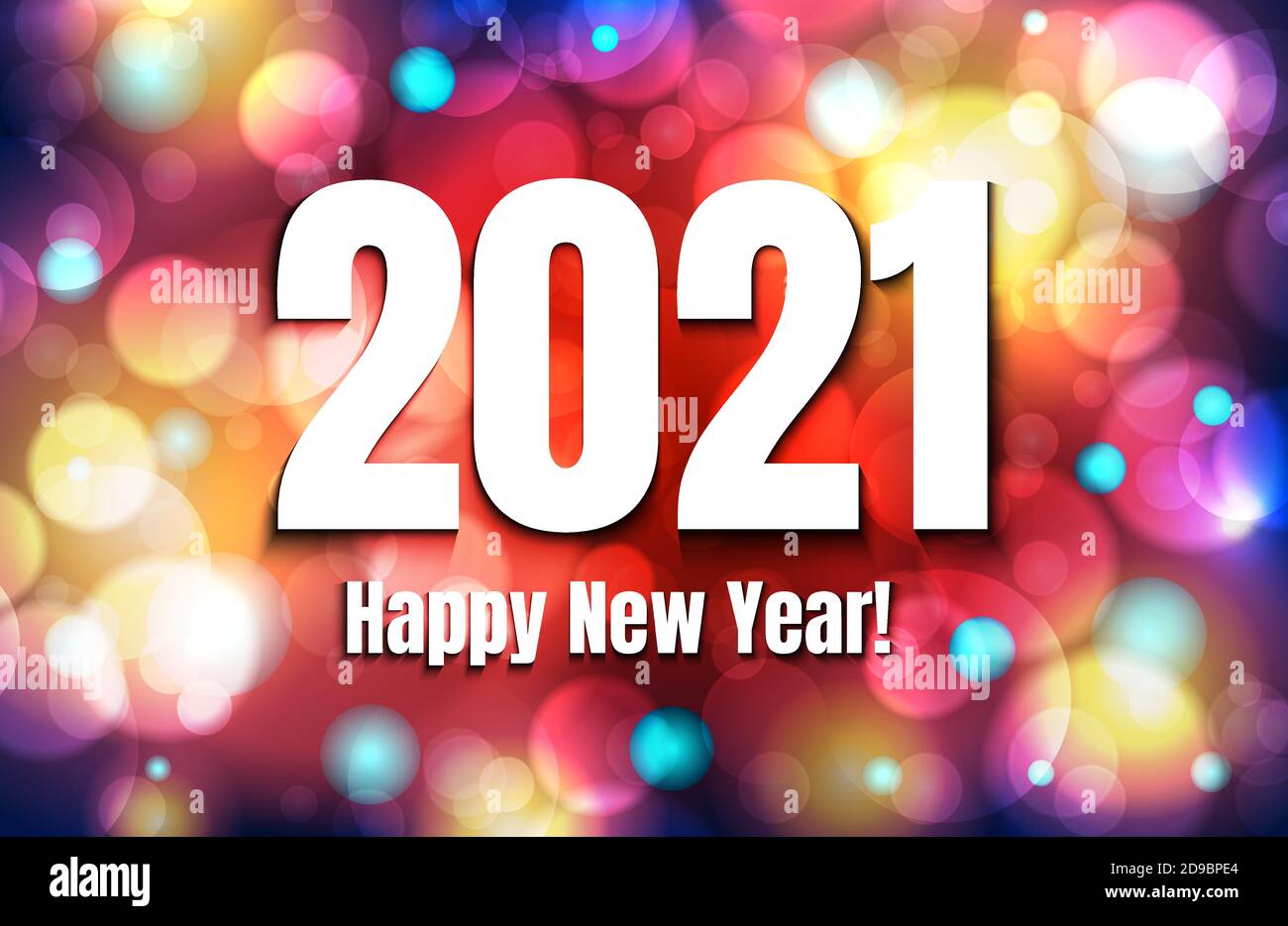 Frohes neues Jahr 2021 auf abstraktem Hintergrund mit Bokeh. Vektorgrafik Stock Vektor