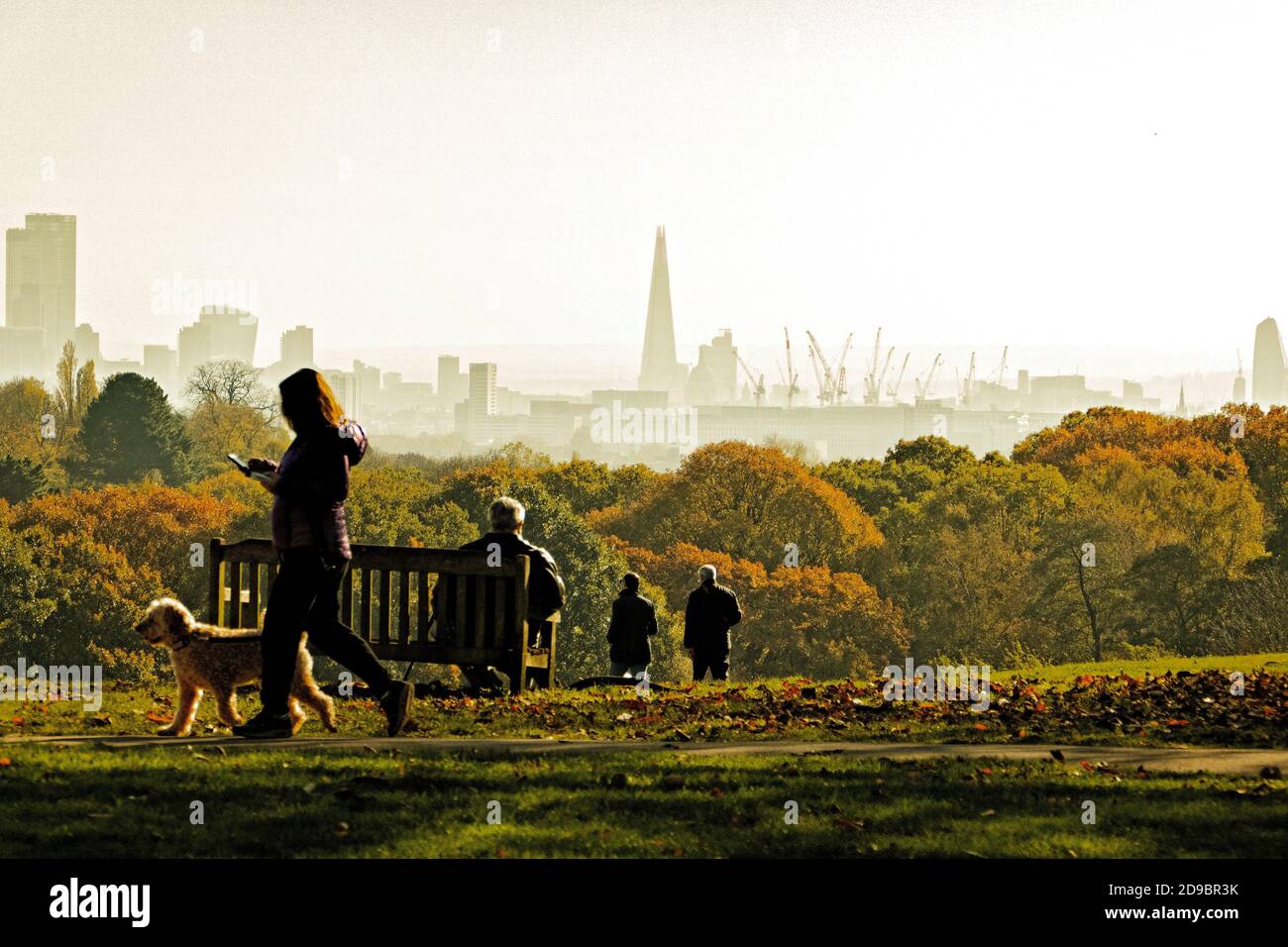 Menschen genießen Hampstead Heath im Herbst Stockfoto