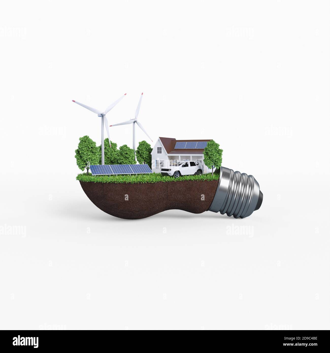 Erneuerbare Ökosysteme. Erneuerbare Energien für Haus und Verkehr. Stockfoto