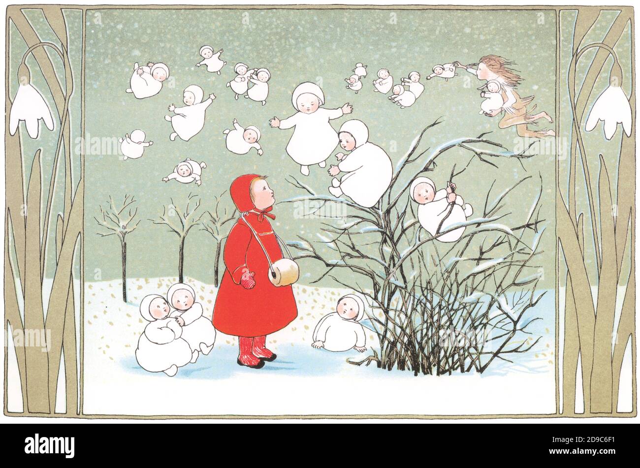 Illustration von Sibylle von Olfers, aus der Geschichte der Schneekinder Stockfoto