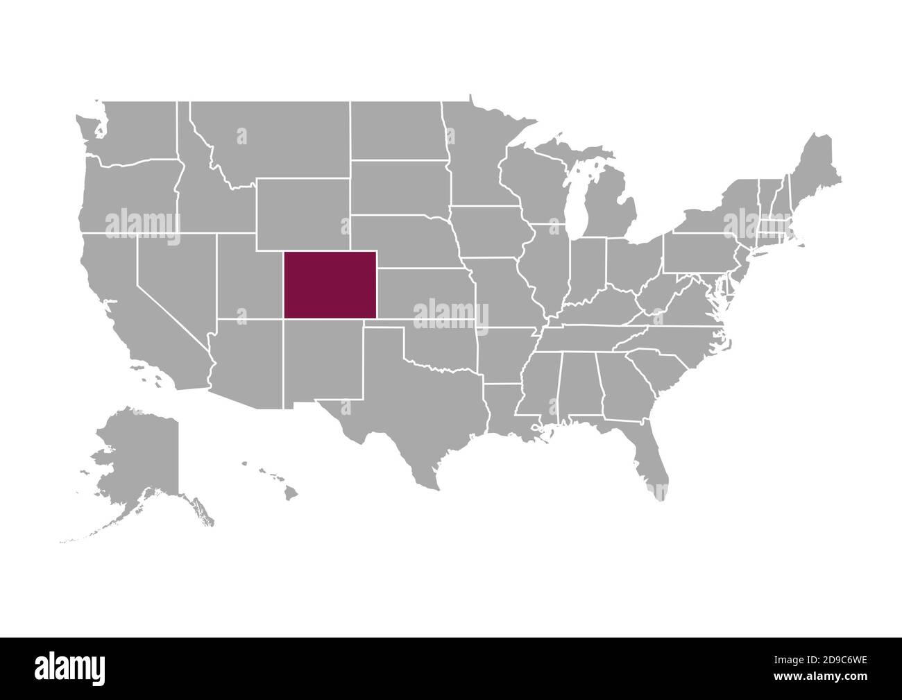 Karte von Colorado im Vergleich zu den anderen Vereinigten Staaten von Amerika Stockfoto