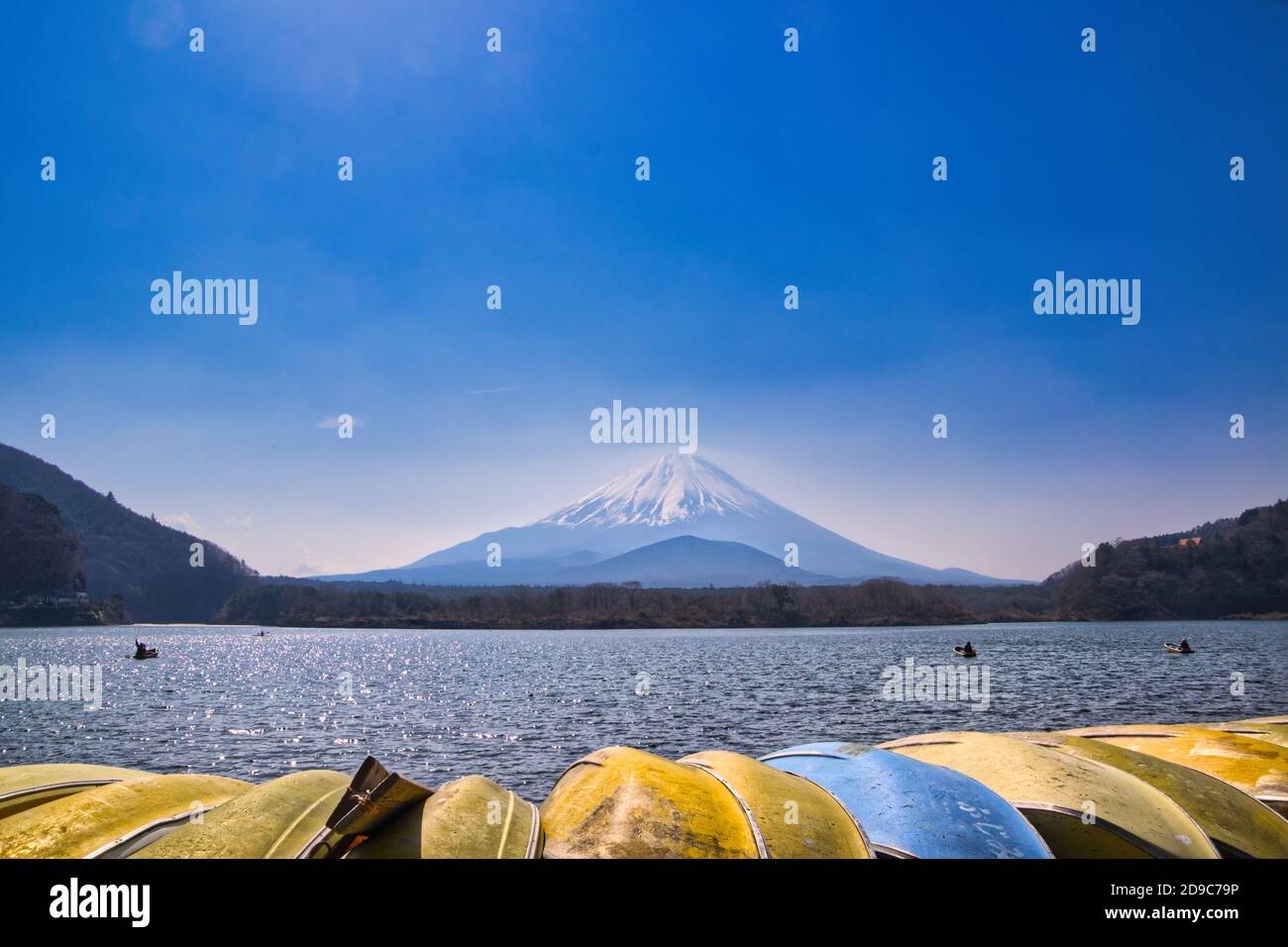 Fischerboote im Blick auf den Berg Fuji Stockfoto