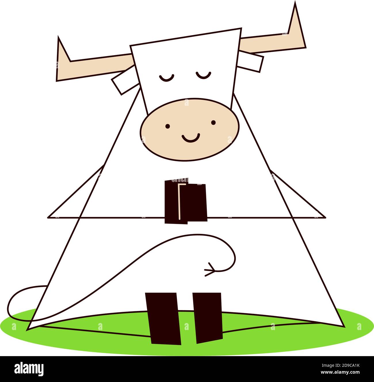 Weißer Ochse. Frohes neues Jahr 2021. Lustige niedliche kawaii Stier, Kuh tun Training zu Hause. Yoga, Meditation. Vektor-Illustration im Cartoon-Stil isoliert auf Stock Vektor
