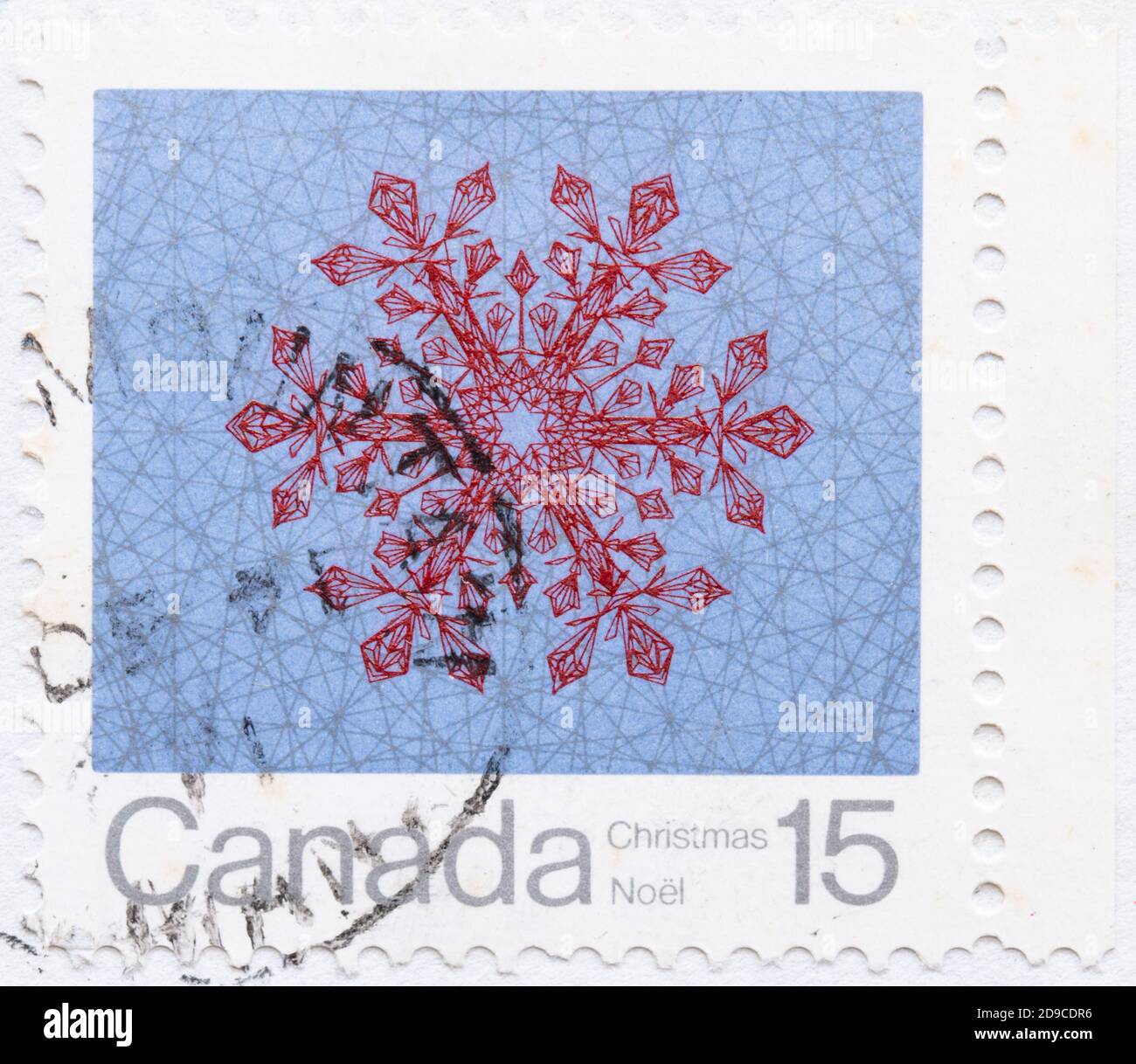 Schneekristall auf kanadischer Briefmarke Stockfoto
