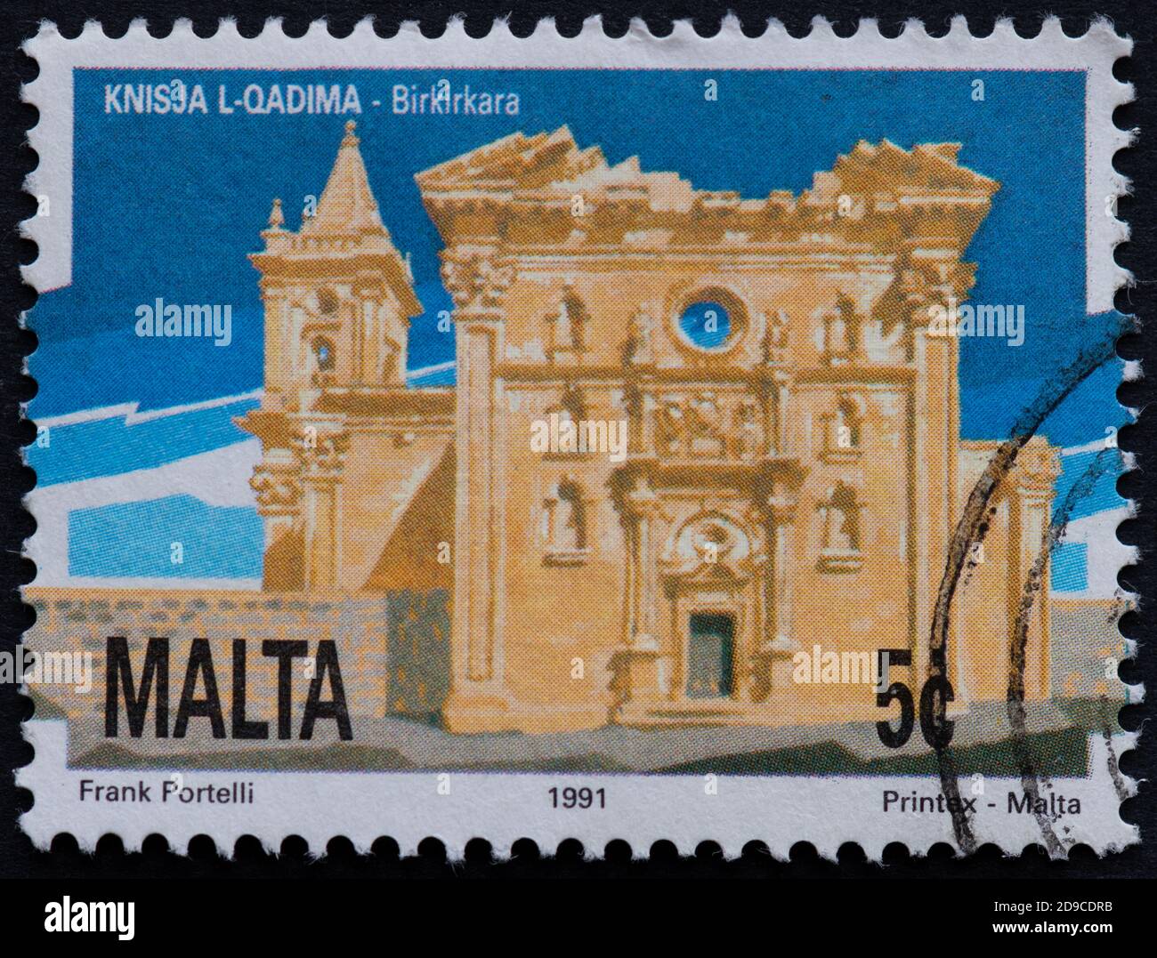 Pfarrkirche Mariä Himmelfahrt, Birkirkara, Malta - 5c Briefmarke Stockfoto