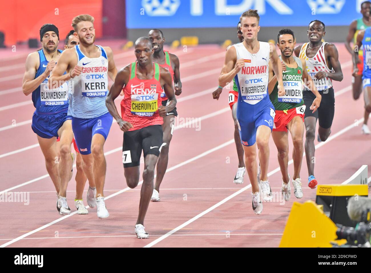 Timothy Cheruiyot Josh Kerr Ben Blankenship Filip Ingebrigtsen Abdelaati Iguider 1500 Meter Heizt Iaaf Leichtathletik Weltmeisterschaften Doha 2019 Stockfotografie Alamy