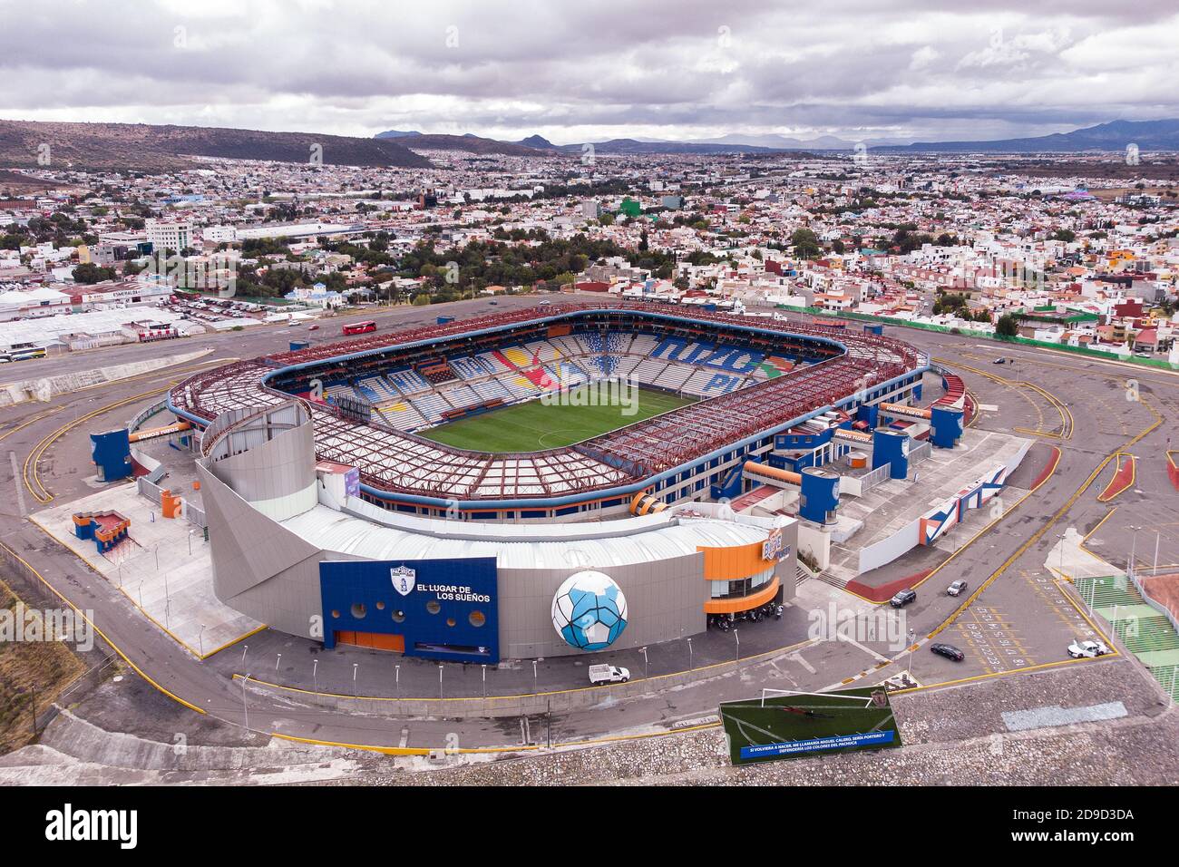 Luftaufnahme des Estadio Hidalgo, Heimat des Fußballteams Pachuca in