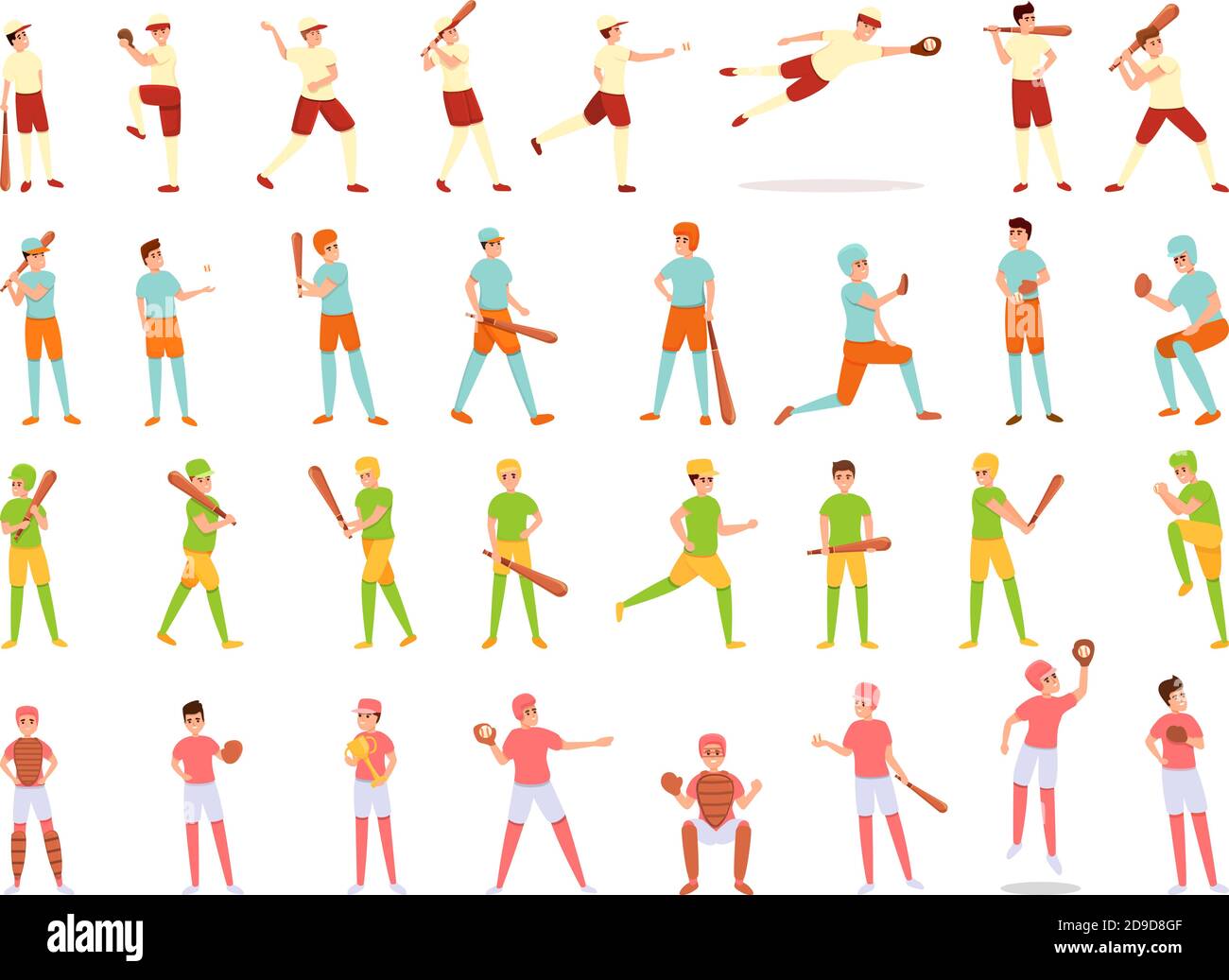 Kinder spielen BaseballSymbole gesetzt. Cartoon Satz von Kindern