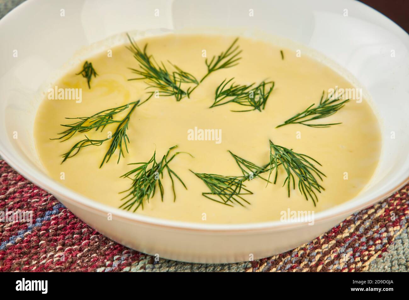 Suppe püriert Gemüse in Schüssel Schüssel Gericht Nahaufnahme Stockfoto