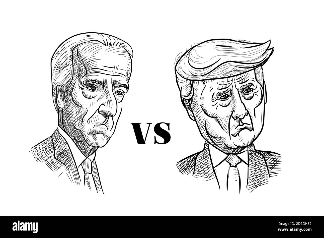 5. Nov 2020, Bangkok, Thailand: Karikaturenzeichnung Porträt des Republikaners Donald Trump gegen den Demokraten Joe Biden, trauriges Gesicht, für den amerikanischen Präsidenten Electio Stock Vektor