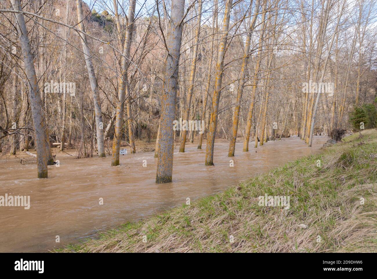 Überfließende Fluss überschwemmtes Haus Stockfoto